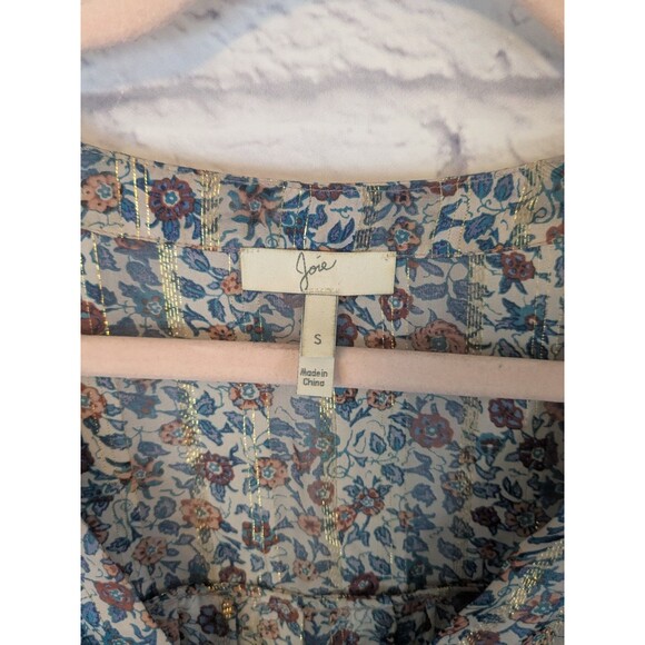 Joie Floral Print Multicolor Silk & Gold Metallic boho blouse Size Small - Picture 2 of 9